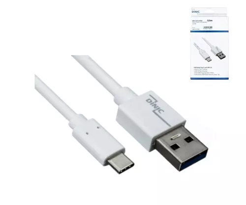 Cabo USB 3.1 tipo C - 3,0 A , branco, caixa, 0,5 m Dinic Box, 5 Gbps, carregamento 3 A